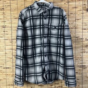 Billabong Fleece Button Up Shirt Black White Shacket Adventure Cabin Skater Sz L